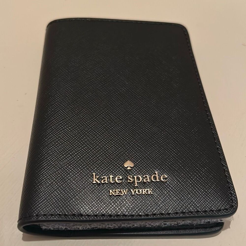 Kate Spade Black Saffiano Leather Passport Holder Wallet Card Slots Travel NWT
